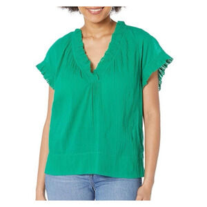 Joie Drawley Cotton Top Women's XXS Bosphorus Split Neck w/ Ruffle Trim RT$178